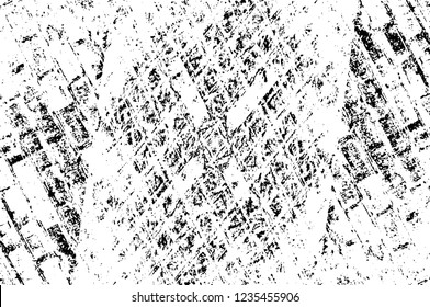 Grunge overlay layer. Abstract black and white vector background. Monochrome vintage surface with dirty pattern in cracks, spots, dots. Old wall in dark horror style design