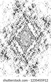 Grunge overlay layer. Abstract black and white vector background. Monochrome vintage surface with dirty pattern in cracks, spots, dots. Old wall in dark horror style design