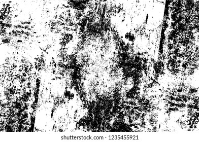 Grunge overlay layer. Abstract black and white vector background. Monochrome vintage surface with dirty pattern in cracks, spots, dots. Old wall in dark horror style design