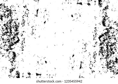 Grunge overlay layer. Abstract black and white vector background. Monochrome vintage surface with dirty pattern in cracks, spots, dots. Old wall in dark horror style design