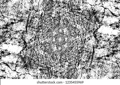 Grunge overlay layer. Abstract black and white vector background. Monochrome vintage surface with dirty pattern in cracks, spots, dots. Old wall in dark horror style design