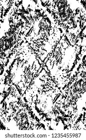 Grunge overlay layer. Abstract black and white vector background. Monochrome vintage surface with dirty pattern in cracks, spots, dots. Old wall in dark horror style design