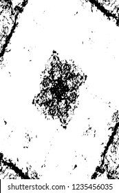 Grunge overlay layer. Abstract black and white vector background. Monochrome vintage surface with dirty pattern in cracks, spots, dots. Old wall in dark horror style design