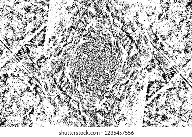 Grunge overlay layer. Abstract black and white vector background. Monochrome vintage surface with dirty pattern in cracks, spots, dots. Old wall in dark horror style design