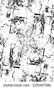 Grunge overlay layer. Abstract black and white vector background. Monochrome vintage surface with dirty pattern in cracks, spots, dots. Old wall in dark horror style design