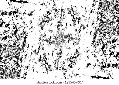 Grunge overlay layer. Abstract black and white vector background. Monochrome vintage surface with dirty pattern in cracks, spots, dots. Old wall in dark horror style design