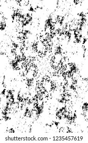 Grunge overlay layer. Abstract black and white vector background. Monochrome vintage surface with dirty pattern in cracks, spots, dots. Old wall in dark horror style design