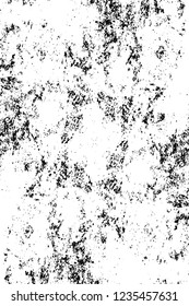 Grunge overlay layer. Abstract black and white vector background. Monochrome vintage surface with dirty pattern in cracks, spots, dots. Old wall in dark horror style design