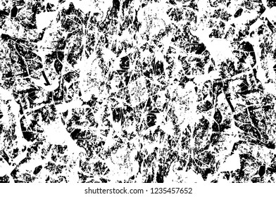 Grunge overlay layer. Abstract black and white vector background. Monochrome vintage surface with dirty pattern in cracks, spots, dots. Old wall in dark horror style design