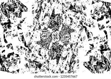 Grunge overlay layer. Abstract black and white vector background. Monochrome vintage surface with dirty pattern in cracks, spots, dots. Old wall in dark horror style design