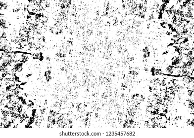 Grunge overlay layer. Abstract black and white vector background. Monochrome vintage surface with dirty pattern in cracks, spots, dots. Old wall in dark horror style design