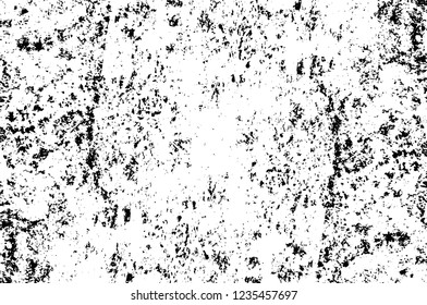 Grunge overlay layer. Abstract black and white vector background. Monochrome vintage surface with dirty pattern in cracks, spots, dots. Old wall in dark horror style design