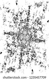 Grunge overlay layer. Abstract black and white vector background. Monochrome vintage surface with dirty pattern in cracks, spots, dots. Old wall in dark horror style design