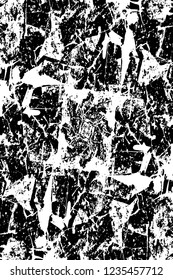 Grunge overlay layer. Abstract black and white vector background. Monochrome vintage surface with dirty pattern in cracks, spots, dots. Old wall in dark horror style design