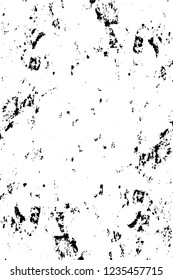 Grunge overlay layer. Abstract black and white vector background. Monochrome vintage surface with dirty pattern in cracks, spots, dots. Old wall in dark horror style design