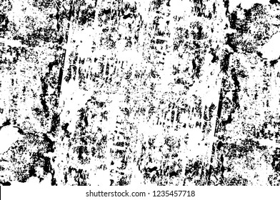 Grunge overlay layer. Abstract black and white vector background. Monochrome vintage surface with dirty pattern in cracks, spots, dots. Old wall in dark horror style design