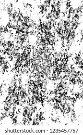 Grunge overlay layer. Abstract black and white vector background. Monochrome vintage surface with dirty pattern in cracks, spots, dots. Old wall in dark horror style design