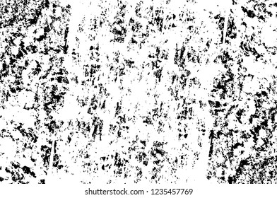 Grunge overlay layer. Abstract black and white vector background. Monochrome vintage surface with dirty pattern in cracks, spots, dots. Old wall in dark horror style design