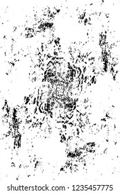 Grunge overlay layer. Abstract black and white vector background. Monochrome vintage surface with dirty pattern in cracks, spots, dots. Old wall in dark horror style design