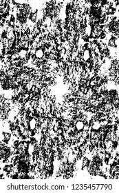 Grunge overlay layer. Abstract black and white vector background. Monochrome vintage surface with dirty pattern in cracks, spots, dots. Old wall in dark horror style design