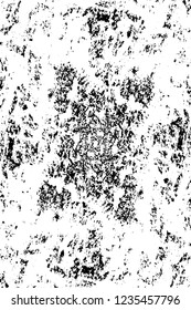 Grunge overlay layer. Abstract black and white vector background. Monochrome vintage surface with dirty pattern in cracks, spots, dots. Old wall in dark horror style design
