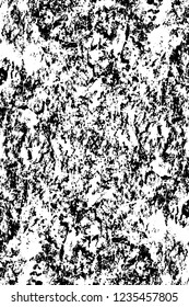 Grunge overlay layer. Abstract black and white vector background. Monochrome vintage surface with dirty pattern in cracks, spots, dots. Old wall in dark horror style design