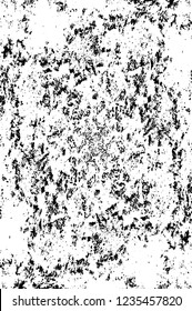 Grunge overlay layer. Abstract black and white vector background. Monochrome vintage surface with dirty pattern in cracks, spots, dots. Old wall in dark horror style design