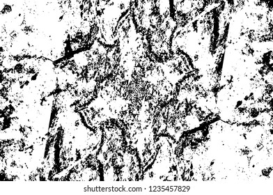 Grunge overlay layer. Abstract black and white vector background. Monochrome vintage surface with dirty pattern in cracks, spots, dots. Old wall in dark horror style design