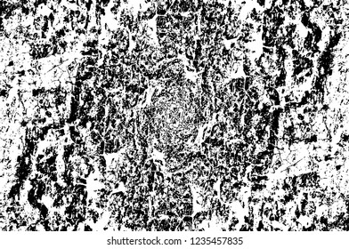 Grunge overlay layer. Abstract black and white vector background. Monochrome vintage surface with dirty pattern in cracks, spots, dots. Old wall in dark horror style design