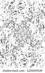 Grunge overlay layer. Abstract black and white vector background. Monochrome vintage surface with dirty pattern in cracks, spots, dots. Old wall in dark horror style design