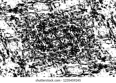 Grunge overlay layer. Abstract black and white vector background. Monochrome vintage surface with dirty pattern in cracks, spots, dots. Old wall in dark horror style design