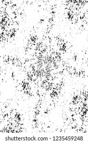 Grunge overlay layer. Abstract black and white vector background. Monochrome vintage surface with dirty pattern in cracks, spots, dots. Old wall in dark horror style design