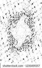 Grunge overlay layer. Abstract black and white vector background. Monochrome vintage surface with dirty pattern in cracks, spots, dots. Old wall in dark horror style design