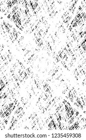 Grunge overlay layer. Abstract black and white vector background. Monochrome vintage surface with dirty pattern in cracks, spots, dots. Old wall in dark horror style design