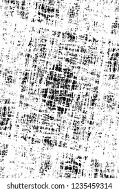 Grunge overlay layer. Abstract black and white vector background. Monochrome vintage surface with dirty pattern in cracks, spots, dots. Old wall in dark horror style design