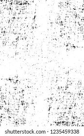 Grunge overlay layer. Abstract black and white vector background. Monochrome vintage surface with dirty pattern in cracks, spots, dots. Old wall in dark horror style design