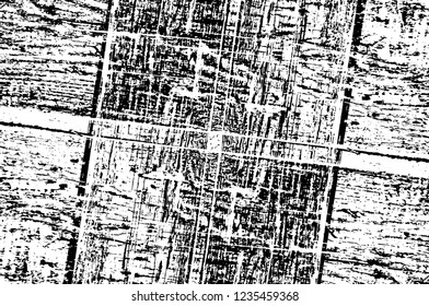 Grunge overlay layer. Abstract black and white vector background. Monochrome vintage surface with dirty pattern in cracks, spots, dots. Old wall in dark horror style design