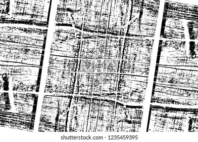 Grunge overlay layer. Abstract black and white vector background. Monochrome vintage surface with dirty pattern in cracks, spots, dots. Old wall in dark horror style design