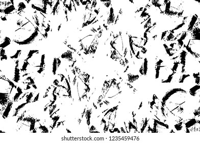 Grunge overlay layer. Abstract black and white vector background. Monochrome vintage surface with dirty pattern in cracks, spots, dots. Old wall in dark horror style design