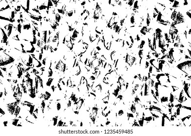 Grunge overlay layer. Abstract black and white vector background. Monochrome vintage surface with dirty pattern in cracks, spots, dots. Old wall in dark horror style design