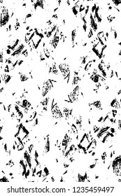 Grunge overlay layer. Abstract black and white vector background. Monochrome vintage surface with dirty pattern in cracks, spots, dots. Old wall in dark horror style design