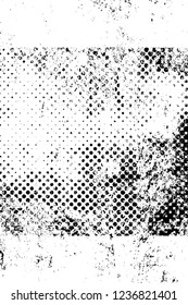 Grunge overlay layer. Abstract black and white vector background. Monochrome vintage surface with dirty pattern in cracks, spots, dots. Old wall in dark horror style design
