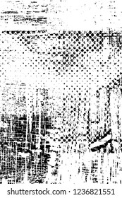 Grunge overlay layer. Abstract black and white vector background. Monochrome vintage surface with dirty pattern in cracks, spots, dots. Old wall in dark horror style design