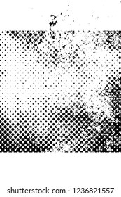 Grunge overlay layer. Abstract black and white vector background. Monochrome vintage surface with dirty pattern in cracks, spots, dots. Old wall in dark horror style design