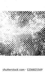 Grunge overlay layer. Abstract black and white vector background. Monochrome vintage surface with dirty pattern in cracks, spots, dots. Old wall in dark horror style design