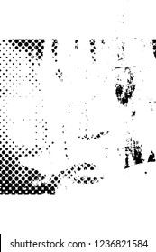 Grunge overlay layer. Abstract black and white vector background. Monochrome vintage surface with dirty pattern in cracks, spots, dots. Old wall in dark horror style design