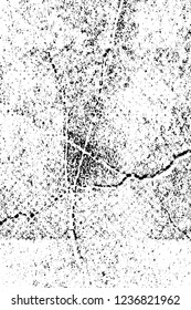 Grunge overlay layer. Abstract black and white vector background. Monochrome vintage surface with dirty pattern in cracks, spots, dots. Old wall in dark horror style design
