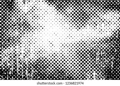 Grunge overlay layer. Abstract black and white vector background. Monochrome vintage surface with dirty pattern in cracks, spots, dots. Old wall in dark horror style design