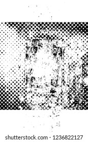 Grunge overlay layer. Abstract black and white vector background. Monochrome vintage surface with dirty pattern in cracks, spots, dots. Old wall in dark horror style design
