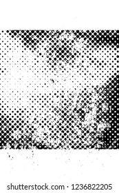 Grunge overlay layer. Abstract black and white vector background. Monochrome vintage surface with dirty pattern in cracks, spots, dots. Old wall in dark horror style design